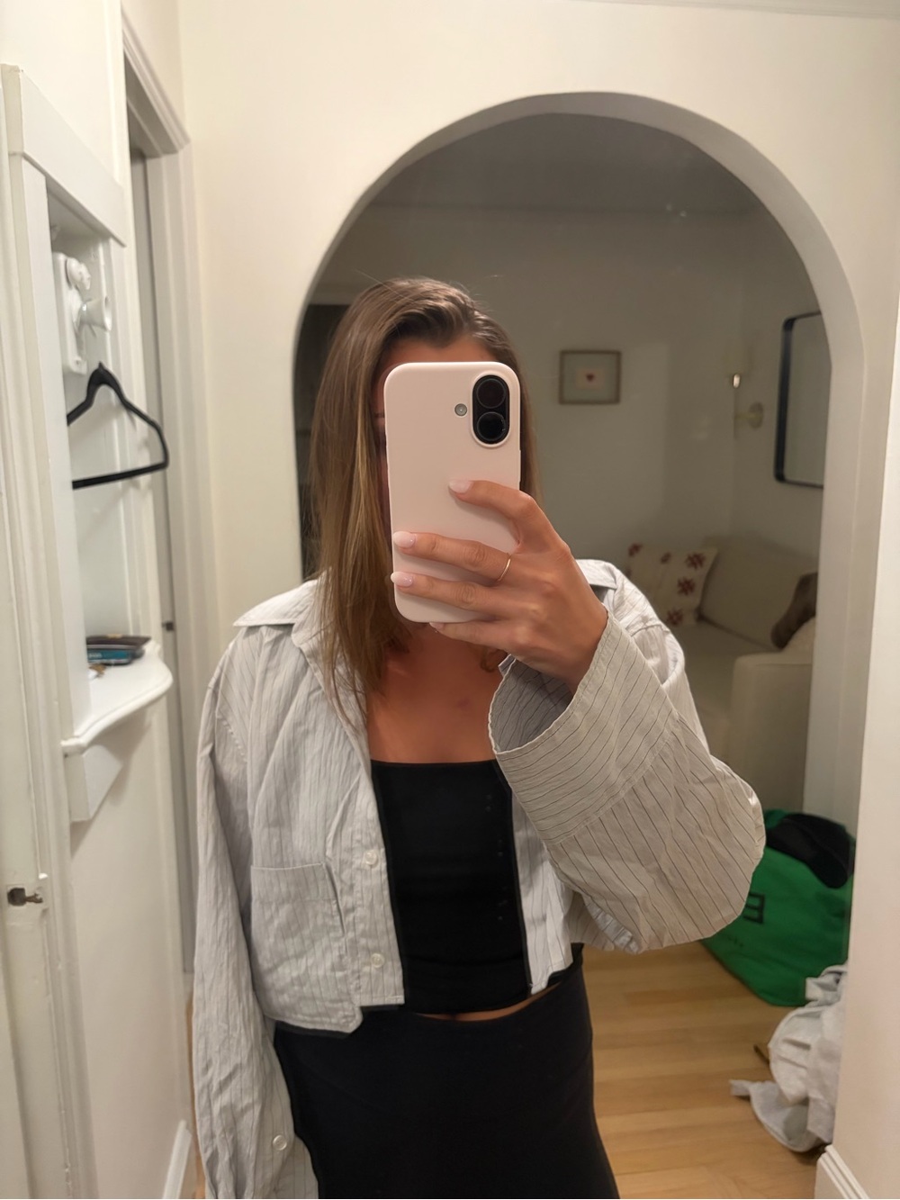 Cropped Pinstripe Button-Down Jacket - Light Gray - Zara